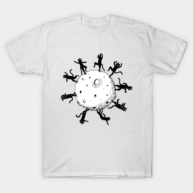 Cats dancing on the moon T-Shirt by Sebastian